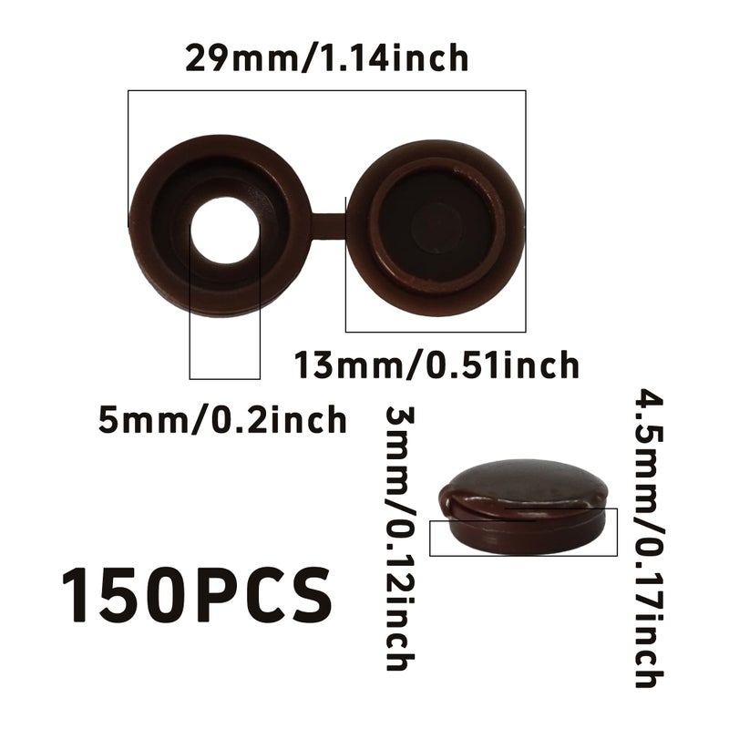Runseaway 150Pcs Dark Brown Plastic Screw Covers, Hinged Screw Cover Caps, Hinged Fold Over Caps Dust Washers Snap Flip Tops for Screw Protection - Image 2